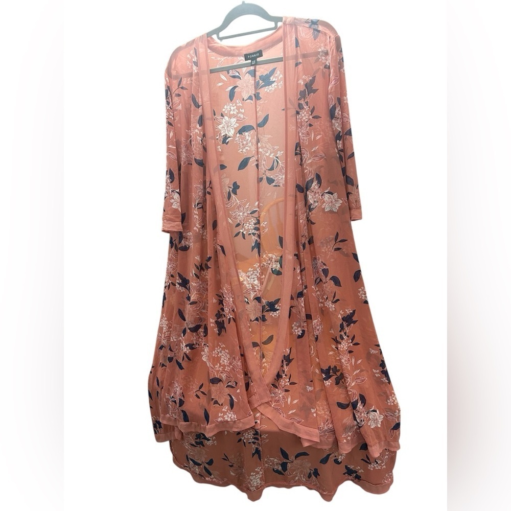 Torrid Chiffon Maxi High-Low Floral Sheer Kimono Duster size 1/2 preppy fall - Picture 3 of 6